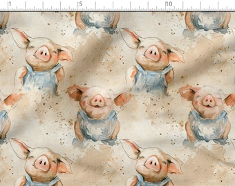 Tessuto di cotone stampato, 100%, con maialini colorati, eco-stampa, tessuto di cotone stampato, tessuto con maialini, alta qualità, tagliato su misura, larghezza metro 150 cm / 60"