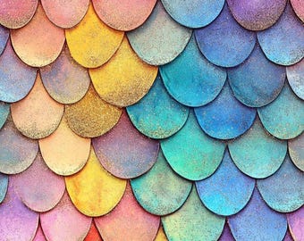 Mermaid Scale Fabric 100%, Eco-print, Printed Cotton Fabric, Mermaid Shell Fabric, High Quality Fabric By The Yard Metre Width 150cm /60&quot;