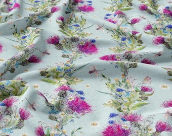 Summer Meadow Flowers Linen 100%, Eco-print, Printed Linen fabric, Flowers linen Softened linen for sewing By The Yard Metre Width 150cm/60"