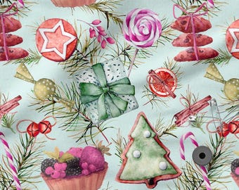 Xmas Cotton Fabric 100%, Eco-print, Printed Cotton Fabric Christmas Fabric, High Quality By The Yard Metre Width 150cm /60"
