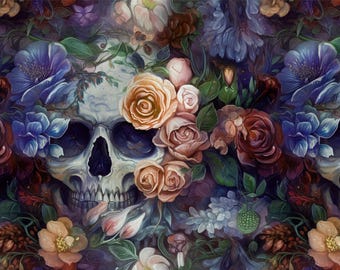 Katoenen stof bloemenschedels 100%, ecoprint, bedrukte katoenstof, stof bloemenschedels, hoge kwaliteit op maat gesneden Meterbreedte: 150 cm