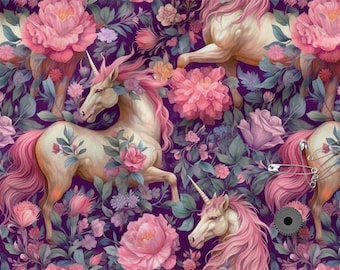 Fairytale Unicorn Cotton 100%, Eco-print, Printed Cotton Fabric, Unicorns  Fabric, High Quality, By The Yard Metre Width 150cm /60"