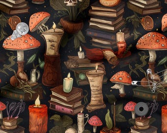 Gothic Cotton 100%, Eco-print, Printed Cotton Fabric, Gothic Mushrooms Fabric, High Quality Fabric, By The Yard Metre Width 150cm /60"