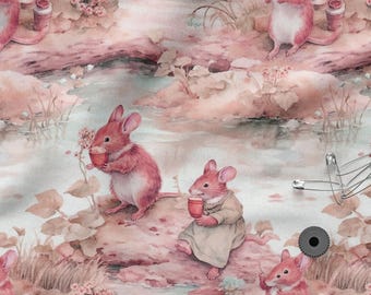 Little Mice Cotton Fabric 100%, Eco-print, Printed Cotton Fabric, Mouse Fabric, High Quality, By The Yard Metre Width 150cm /60"