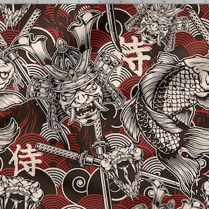 Japan Style Cotton 100%, Eco-print, Printed Cotton Fabric, Samurai Japanese Fabric, High Quality Fabric By The Yard Metre Width 150cm /60&quot;