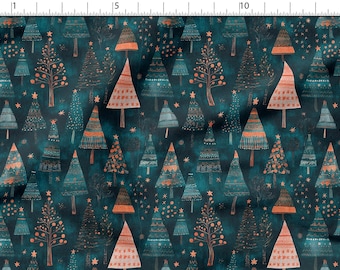 Christmas Time Cotton Fabric 100%, Eco-print, Printed Cotton Fabric, Christmas Trees Fabric, High Quality By The Yard Metre Width 150cm /60"