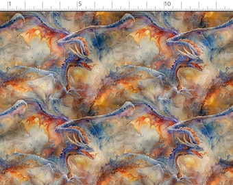 Dragons Cotton 100%, Eco-print, Printed Cotton Fabric, Chinese Dragon Fabric, High Quality Fabric By The Yard Metre Width 150cm /60"