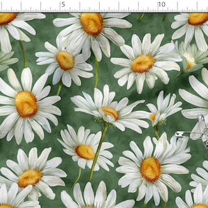 Tessuto di cotone margherite 100%, stampa ecologica, tessuto di cotone stampato, tessuto con fiori di margherite, tessuto di alta qualità, tagliato su misura, larghezza metro 150 cm / 60"