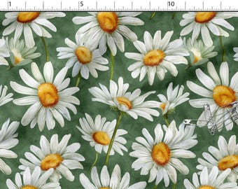 Daisies Cotton Fabric 100%, Eco-print, Printed Cotton Fabric, Daisy Flower Fabric, High Quality Fabric, By The Yard Metre Width 150cm /60"