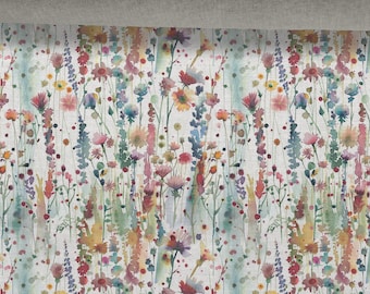 Linen fabric 100%, Floral Pattern, Wildflowers, Beige in melange, Softened linen for sewing By The Yard Metre Width 150cm /60"