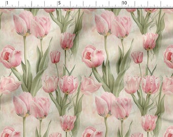 Spring Tulips Cotton 100%, Eco-print, Printed Cotton Fabric Flowers Meadow Floral Fabric, High Quality By The Yard Metre Width 150cm /60"