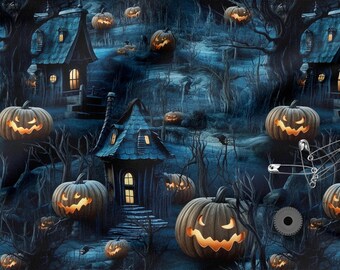 Halloween Cotton Fabric 100%, Eco-print, Printed Cotton Fabric, Halloween Fabric, High Quality By The Yard Metre Width 150cm /60"