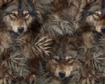 Wolf Cotton Fabric 100%, Eco-print, Printed Cotton Fabric, Wolves Forest Fabric, High Quality, By The Yard Metre Width 150cm /60"