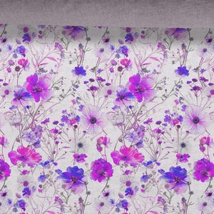 Linen fabric 100%, Floral Pattern, Wildflowers, Beige in melange, Softened linen for sewing By The Yard Metre Width 150cm /60&quot;