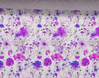Linen fabric 100%, Floral Pattern, Wildflowers, Beige in melange, Softened linen for sewing By The Yard Metre Width 150cm /60"