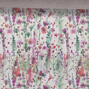 Linen fabric 100%, Floral Pattern, Wildflowers, Beige in melange, Softened linen for sewing By The Yard Metre Width 150cm /60&quot;