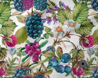 Forest Berries Cotton 100%, Eco-print, Printed Cotton Fabric, Berries Fabric, High Quality Fabric, By The Yard Metre Width 150cm /60"
