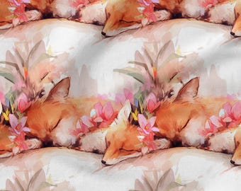 Sleeping Foxes Cotton Fabric 100%, Eco-print, Printed Cotton Fabric, Fox Fabric, High Quality, By The Yard Metre Width 150cm /60"