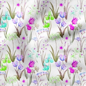 Tessuto di cotone stampato MEADOW TULIPS 100%, eco-print, tessuto di cotone stampato con fiori TULIPS, alta qualità, tagliato su misura, larghezza metro 150 cm / 60"