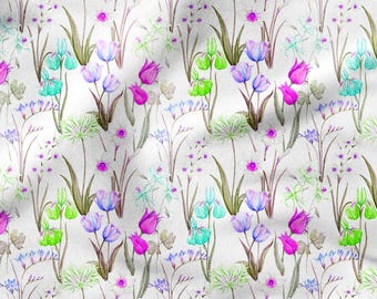 MEADOW TULIPS Cotton 100%, Eco-print, Printed Cotton Fabric Flowers TULIPS Fabric, High Quality By The Yard Metre Width 150cm /60"