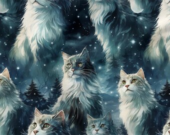 Cats Pattern Cotton 100%, Eco-print, Printed Cotton Fabric, Forest Cats Fabric, High Quality Fabric, By The Yard Metre Width 150cm /60"