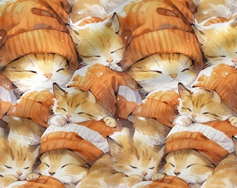Wintet Cat Print Cotton Fabric: Eco-Print Sweet Cats Fabric, High Quality Sewing Material, By The Yard Metre 150cm /60" Wide