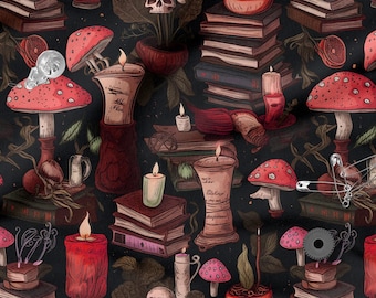 Gothic Cotton 100%, Eco-print, Printed Cotton Fabric, Gothic Mushrooms Fabric, High Quality Fabric, By The Yard Metre Width 150cm /60"