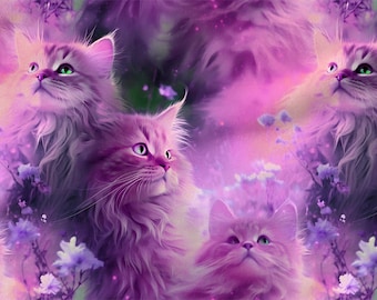 Cats Pattern Cotton 100%, Eco-print, Printed Cotton Fabric, Space Cats Fabric, High Quality Fabric, By The Yard Metre Width 150cm /60"