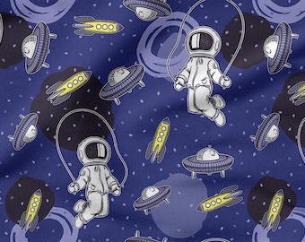 Tela de algodón 100% con estampado de astronautas, ecoimpresión, tela de algodón estampada, tela espacial, tela de alta calidad, cortada a medida, ancho de 150 cm (60").