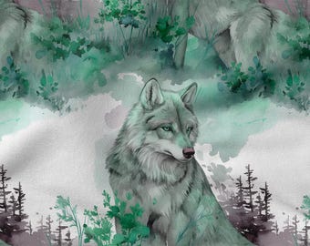 Wolf Cotton Fabric 100%, Eco-print, Printed Cotton Fabric, Wolves Forest Fabric, High Quality, By The Yard Metre Width 150cm /60"
