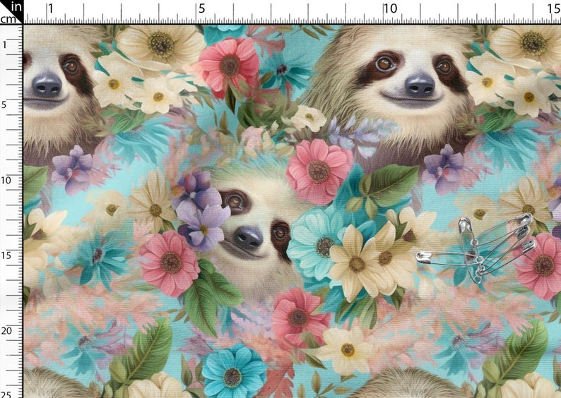 Colorful Sloths Cotton Fabric 100%, Eco-print Printed Cotton Fabric ...