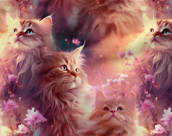 Cats Pattern Cotton 100%, Eco-print, Printed Cotton Fabric, Space Cats Fabric, High Quality Fabric, By The Yard Metre Width 150cm /60"