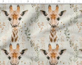 Tessuto di cotone con giraffa acquerello 100%, stampa ecologica, tessuto di cotone stampato, tessuto con giraffe, alta qualità, tagliato su misura, larghezza metro 150 cm / 60"