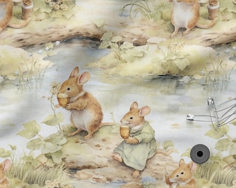 Little Mice Cotton Fabric 100%, Eco-print, Printed Cotton Fabric, Mouse Fabric, High Quality, By The Yard Metre Width 150cm /60"