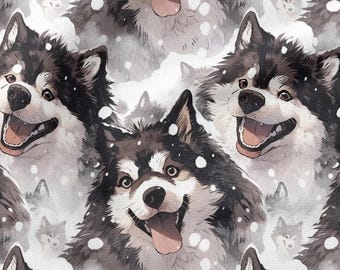 Tkanina bawełniana Happy Husky 100%, nadruk ekologiczny, tkanina bawełniana z nadrukiem, tkanina z motywem psów, wysokiej jakości tkanina, cięta na wymiar, szerokość 150 cm / 60"