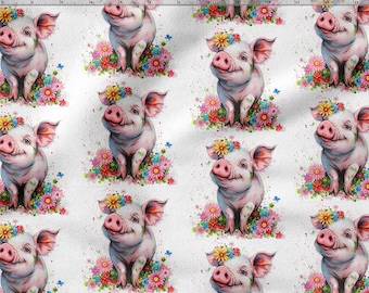 Tessuto di cotone stampato Happy Piggy 100%, eco-stampa, tessuto di cotone stampato, tessuto Pig Pigs, alta qualità, tagliato su misura, larghezza metro 150 cm / 60"