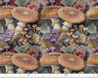 Forest Mushrooms Cotton Fabric 100%, Eco-print, Printed Cotton Fabric, Forest Fabric, High Quality Fabric, By The Yard Metre Width 150cm/60"