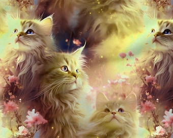 Cats Pattern Cotton 100%, Eco-print, Printed Cotton Fabric, Space Cats Fabric, High Quality Fabric, By The Yard Metre Width 150cm /60"