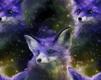 Fox Collection Cotton Fabric 100%, Eco-print, Printed Cotton Fabric, Space Foxes Fabric, High Quality, By The Yard Metre Width 150cm /60"