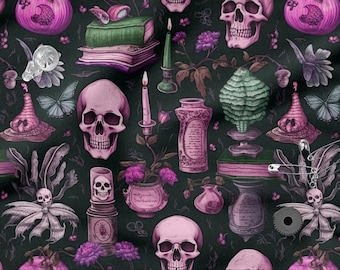 Gothic Cotton Fabric 100%, Eco-print, Printed Cotton Fabric, Skulls Fabric, High Quality By The Yard Metre Width 150cm /60"
