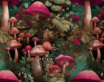 Forest Cotton Fabric: Eco-Print Mushrooms Fabric, High Quality Sewing Material, By The Yard Metre 150cm /60" Wide