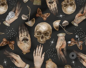 Skulls Pattern Cotton 100%, Eco-print, Printed Cotton Fabric, Skull Fabric, High Quality Fabric, By The Yard Metre Width 150cm /60"