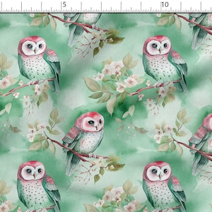 Cute Owls Cotton Fabric 100%, Eco-print, Printed Cotton Fabric, Owls Birds Fabric, High Quality, By The Yard Metre Width 150cm /60&quot;