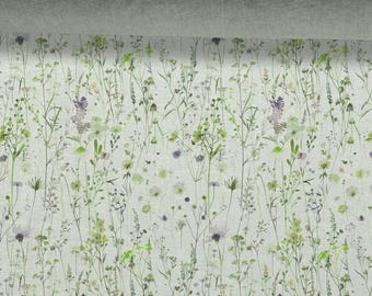 Linen fabric Floral Pattern, Wildflowers, Beige in melange, Softened linen for sewing By The Yard Metre Width 150cm /60"