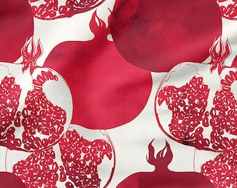 Pomegranate Cotton Fabric 100%, Eco-print, Printed Cotton Fabric, Fruits POMEGRANATE Fabric, High Quality By The Yard Metre Width 150cm /60"