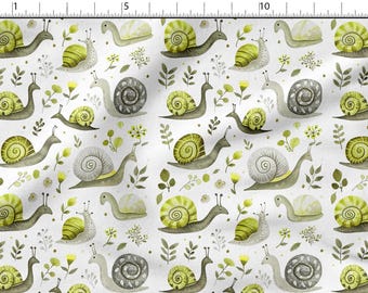 Katoenen stof met schattige slakkenprint: eco-print slakkenstof, naaimateriaal Hoge kwaliteit stof, op maat gesneden Meterbreedte: 150 cm
