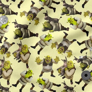 Tkanina bawełniana Green Ogre 100%, Eko-nadruk, Tkanina bawełniana z nadrukiem, Tkanina z motywem kreskówkowym, Wysoka jakość, cięcie na wymiar Szerokość w metrze 150 cm /60"