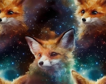 Fox Collection Cotton Fabric 100%, Eco-print, Printed Cotton Fabric, Space Foxes Fabric, High Quality, By The Yard Metre Width 150cm /60"