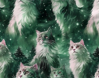 Cats Pattern Cotton 100%, Eco-print, Printed Cotton Fabric, Forest Cats Fabric, High Quality Fabric, By The Yard Metre Width 150cm /60"