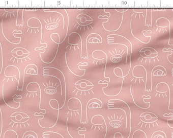 Visages abstraits, coton artistique 100 %, impression écologique, tissu de coton imprimé, tissu artistique, tissu de haute qualité, largeur au mètre : 150 cm